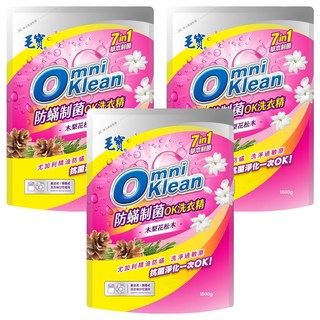 毛寶 Omniklean 防蹣制菌洗衣精 木梨花松木 7合1草本制菌 補充包, 1.8kg, 3包