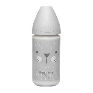 suavinex 蘇維妮 Hygge 安心玻璃奶瓶 0個月以上 圓形奶嘴, Whisker Grey, 240ml, 1個