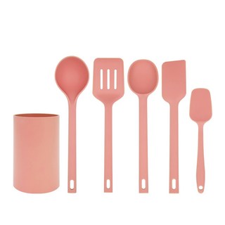 Dr.HOWS 日常料理工具5件組+收納盒組, 裸粉色, 湯勺+鍋鏟+湯匙+刮刀+迷你刮刀+收納盒, 1套