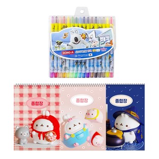 DONG-A Peek-a-boo 旋轉蠟筆 16色 + Molang 厚實綜合本 3入, 隨機出貨, 1套