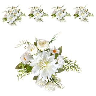 KUIBAO 快豹生活 Ingrid北歐風極簡花器 大麗仿真花束 27cm 192g, 白色, 6支