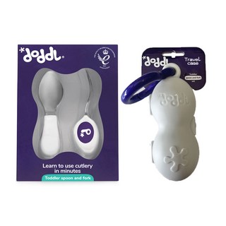 doddL 秒拾餐具 人體工學 兒童學習餐具組, 藍莓紫, 餐具 2入 + 攜帶盒, 1組