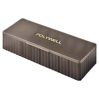 POLYWELL 寶利威爾 3C線材7格收納盒 PP塑膠材質 卡扣上蓋 充電線 充電器 飾品 文具 小零件收納 PW15-T65-0645 27.5cm x 10cm x 6.5cm, 透明黑, 1個