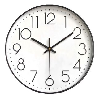 靜音掛鐘 直徑29cm 塑料+玻璃材質 噴漆玫瑰金, 黑框白底, 1個