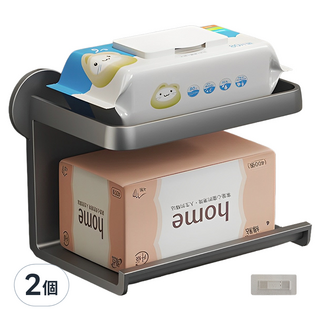 菓拉小舖 免打孔壁掛浴室衛生紙架 抽紙架款 附無痕免釘貼 21 x 13 x 11cm, 槍灰色, 2個