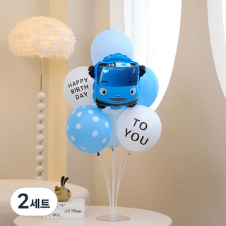P&B UNITY 立式生日裝飾組, 03 小巴士Tayo 生日祝福立牌 藍色, 2套