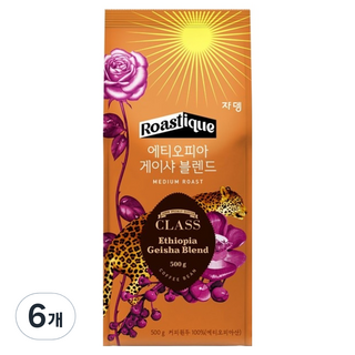 CLASS Jardin Roastiq 衣索比亞藝伎綜合咖啡豆, 500g, 原豆(未研磨), 6個