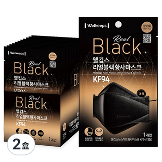 Welkeeps 細懸浮微粒口罩 大型 KF94, 25片, 2盒, 黑色