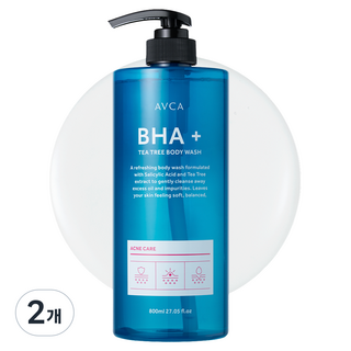 AVCA BHA Plus 茶樹抗痘護理沐浴乳, 2個, 800ml