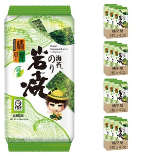 橘平屋 岩燒海苔 原味3入, 清香麻油精緻烘烤, 細緻清脆, 12.6g, 4袋