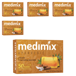 medimix 印度檀香皂 125g 添加檀香油 經典草本香皂 溫和清潔不刺激, 5個