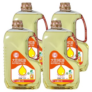 台糖 大豆沙拉油 100%純大豆釀造 適合煎煮炒及製作沙拉, 2L, 4瓶