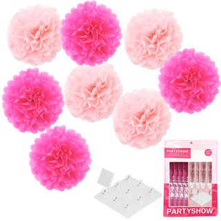 PARTYSHOW 派對花球8入 + 掛環10入, 嬰兒粉 + 桃紅色
