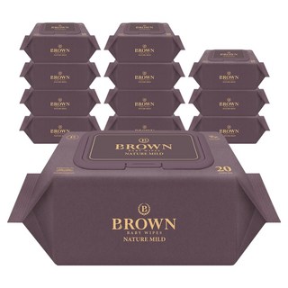 브라운 네이처 마일드 도톰한 아기 물티슈 엠보싱 휴대용 캡형, 70g, 20매, 12개