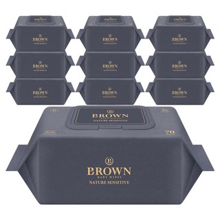 브라운 네이처 센시티브 도톰한 아기 물티슈 엠보싱 저자극 캡형, 73g, 70매, 10개