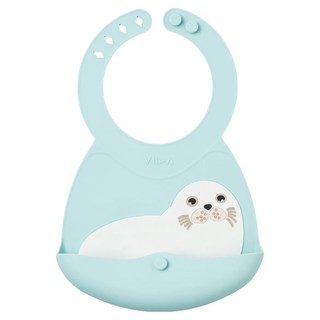 VIIDA Joy 便攜式矽膠圍兜 食品級矽膠材質 柔軟舒適 四段可調整 大口袋設計, 歐文海豹, 1個, 1入