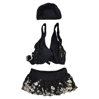 Summer love 夏之戀 大女比基尼三件式 基尼上衣+三角褲+外搭裙+泳帽, M, 974