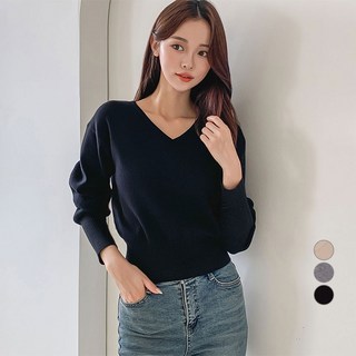 afinar 女款寬鬆V領半短版日常針織衫