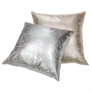 J&N 抱枕套裝 100% 聚酯纖維 金屬仿皮 拉鍊設計 2入, 銀色 + 金色, 60 x 60cm