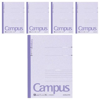 KOKUYO 國譽 Campus 橫線筆記本，行距7mm 30頁，日本國民筆記本，封面多欄位可填寫，內頁貼心行數標記, 紫色, 5本