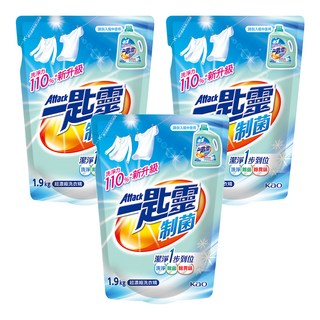 Attack 一匙靈 台灣公司貨 制菌超濃縮洗衣精 補充包, 1.9kg, 3包