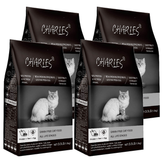CHARLES 查爾斯 全齡貓 無穀貓糧, 鮮雞肉 + 牛肉 + 新鮮鱉蛋, 1.5kg, 4袋
