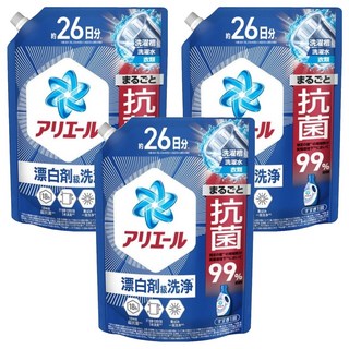 ARIEL 日本原裝進口 超濃縮抗菌抗臭去漬洗衣精 補充包 藍色, 3個, 625g