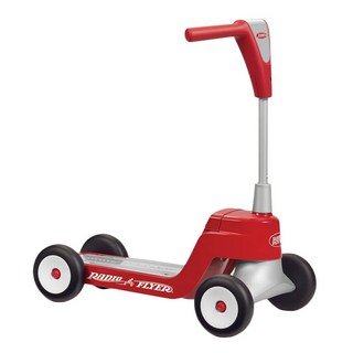 RADIO FLYER 小浣熊二合一滑步滑板車 調整手把高度變形 玩具儲存槽 四輪車體增加穩定度 59 x 33 x 46~63cm, 1個, Red