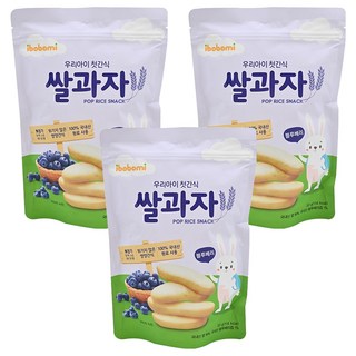 ibobomi 嬰兒米餅 - 藍莓味, 6個月以上適用, 韓國產原料, 高溫蒸熟非油炸, 30g, 3包