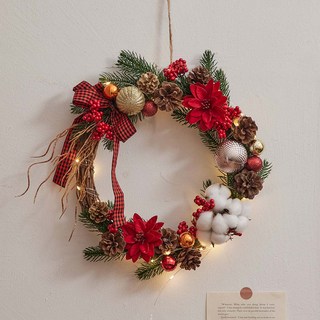 ASPASIA Beatus棉花緞帶聖誕花圈, 紅色, 35 x 33 cm