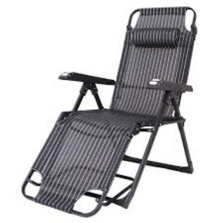 多功能摺疊可調節平躺透氣躺椅, 加粗扁管 穩固承重 透氣特斯特林 腿部10檔調節 按摩扶手, 黑色