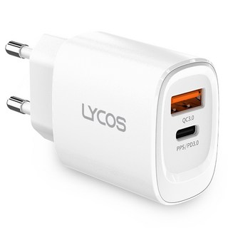 라이코스 25W PD PPS 2포트 초고속 충전기 어댑터, 화이트, 1개