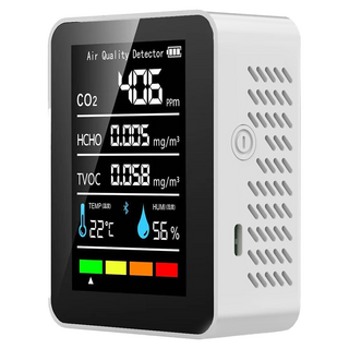 REQIR 空氣品質檢測儀六合一 PM2.5 PM10 白色, 即時監測甲醛/TVOC/溫度/濕度, 1個