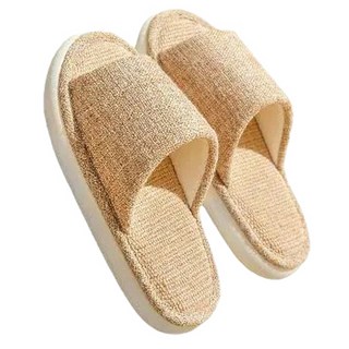 Axis 艾克思 加厚底透氣亞麻靜音防滑室內拖鞋 - 吸濕排汗 柔軟親膚毛巾布內裡 紋理明顯耐磨, 卡其色, 1雙