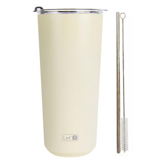 Let'Y Urban 保溫隨行杯 附吸管+吸管清潔刷, 象牙白色, 700ml, 1組