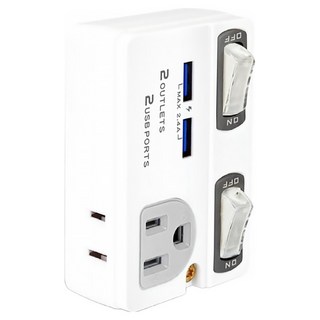 Dr.AV 聖岡科技 2USB + 2插 節能分接插座 阻燃防火PC外殼 獨立分控開關, 白色, 1個, 6cm