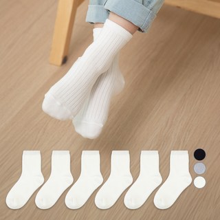 BASE ALPHA ESSENTIALS 童款簡約羅紋中筒襪 6雙組