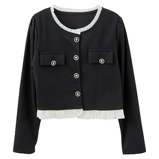 1 + 1甜美小香風針織套組, 小外套胸寬40cm + 背心胸寬34cm, 黑色