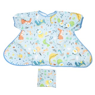 PUKU 藍色企鵝 短袖防漏魔吸圍兜 附收納袋 防水透氣, 恐龍藍, 1組, 1入