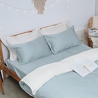 BUHO 布歐 絲滑星鑽 100支純天絲床包枕套2件組 薄床包+信封式枕套, 北鼻幻藍, 單人