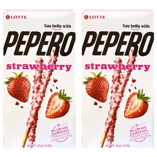 LOTTE樂天PEPERO草莓脆粒餅乾棒 酥脆口感, 32g, 2盒
