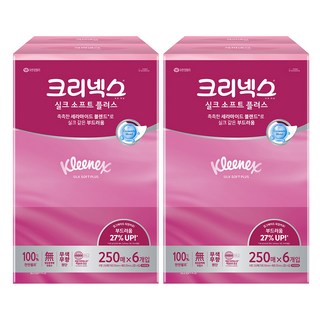 크리넥스 실크 소프트 플러스 천연펄프 미용티슈 2겹, 250매, 12개