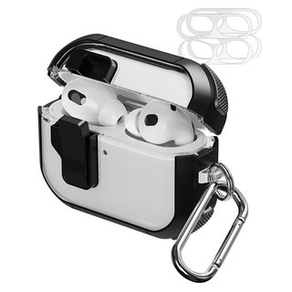 KANTAM AirPods 防遺失鎖定功能防撞鎖保護殼 + 防鐵粉貼紙 2片組, 黑色, 1個, AirPods Pro 1/2