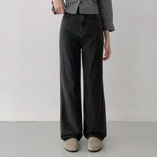 플랜데이 여성용 롱/미디움/숏 기장 고니 세미와이드 데님팬츠