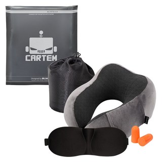 CARTEM 記憶棉頸枕+睡眠眼罩+耳塞+收納袋, 深灰色