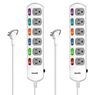 Kinyo 6開6插延長線 3孔, 1.8m, 白色, 2條