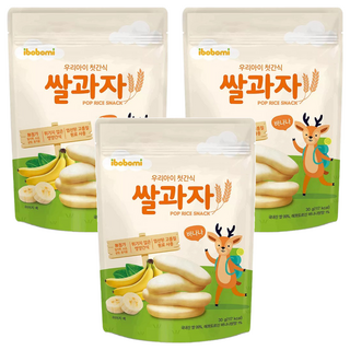 ibobomi 嬰兒米餅 高溫蒸熟 長條造型易於抓取 口感軟綿入口即化, 香蕉味, 30g, 3包