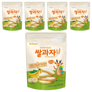 ibobomi 嬰兒米餅, 高溫蒸熟, 長條造型易於抓取, 口感軟綿入口即化, 香蕉味, 30g, 5包
