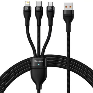 Baseus 倍思 閃速系列2 一拖三快充/傳輸線USB to M+L+C 66W, 1.2m, 黑色, 1條