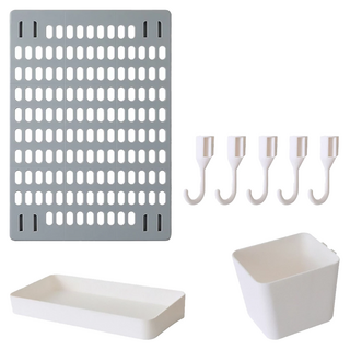 免打孔家用洞洞板置物架8件組 42 x 30cm, 灰色 + 白色配件, 1組